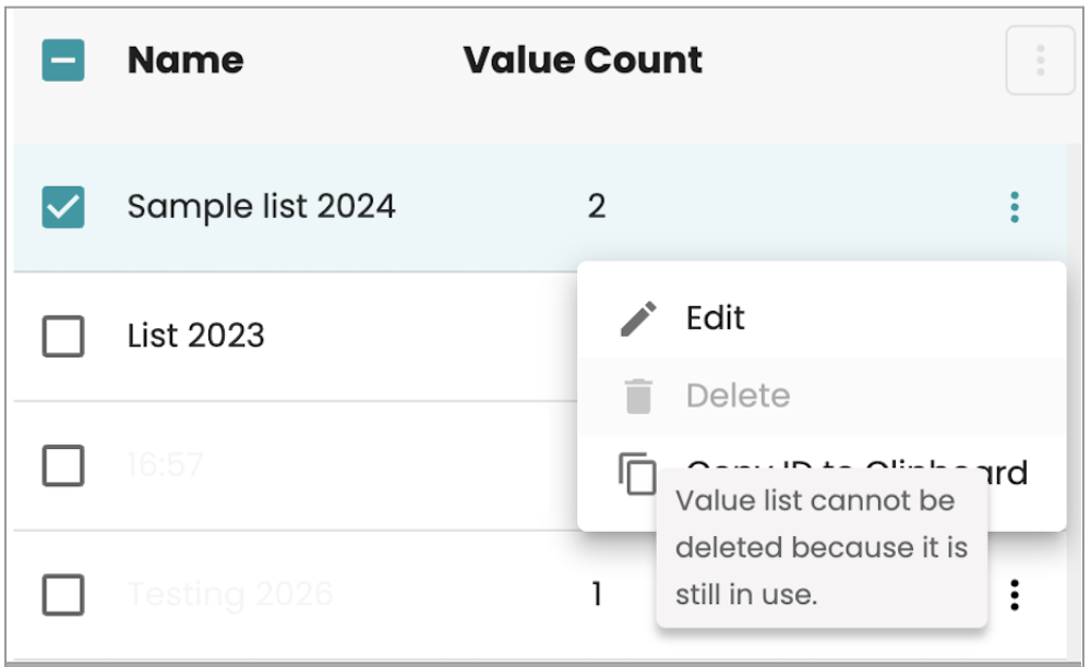 Value list